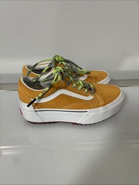 Vans Mustard Suede Low-Top Sneakers with White Trim and Navy Insole